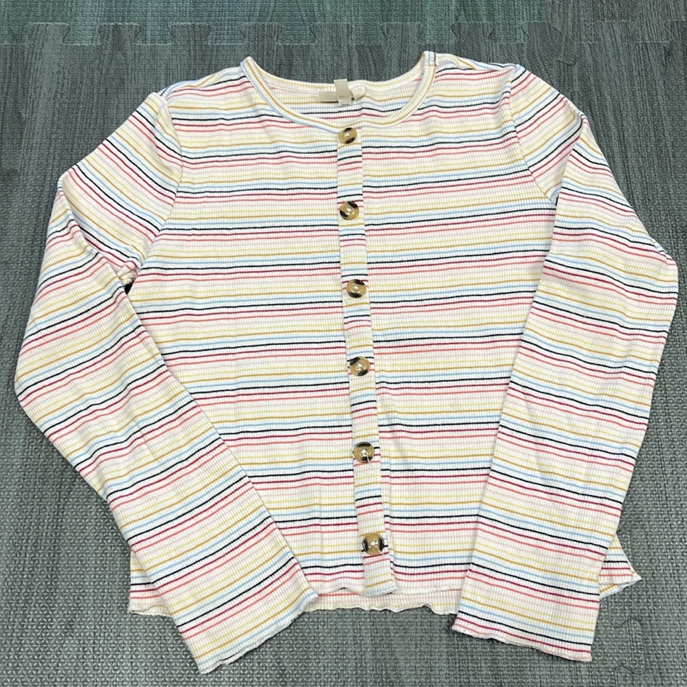Self Esteem Multicolor Stripe Long Sleeve with Button Detail - Bug Girls Size M